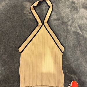 Cider Beige Knit Top with Black Accents